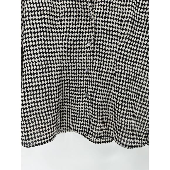 Rena Rowan Vintage Blouse Womens 6 Black White Grid Diamond Long Sleeve Top - Picture 6 of 16